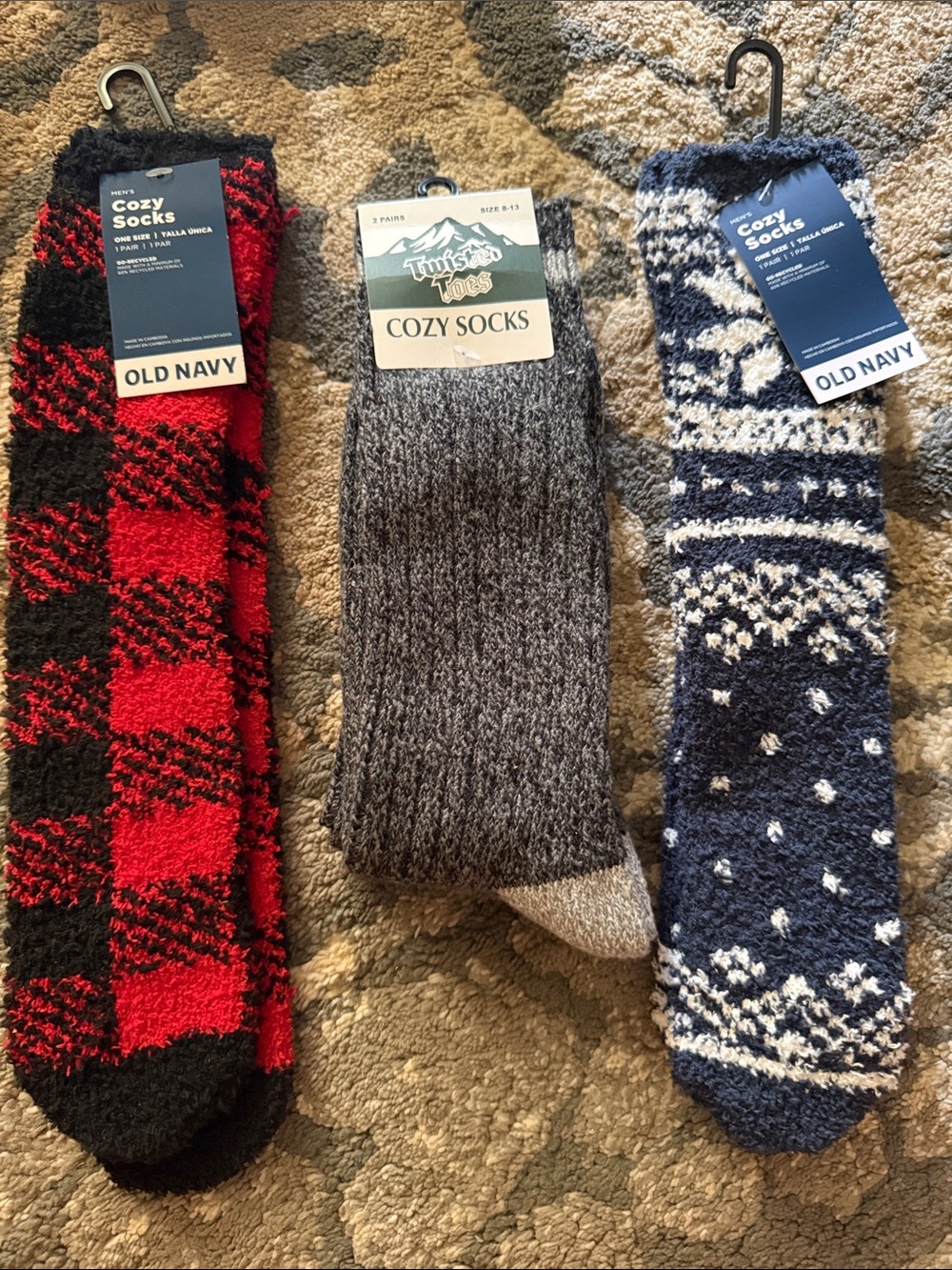Old Navy Red & Black Buffalo Plaid Cozy Men’s Socks - Plush Winter Pair
